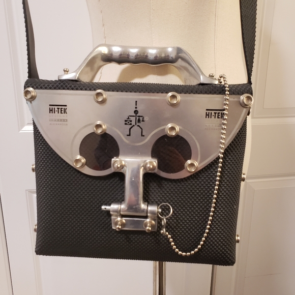 HI-tek Industrial cyber punk pareidolia black vegan rubber messenger unisex bag - Picture 10 of 10